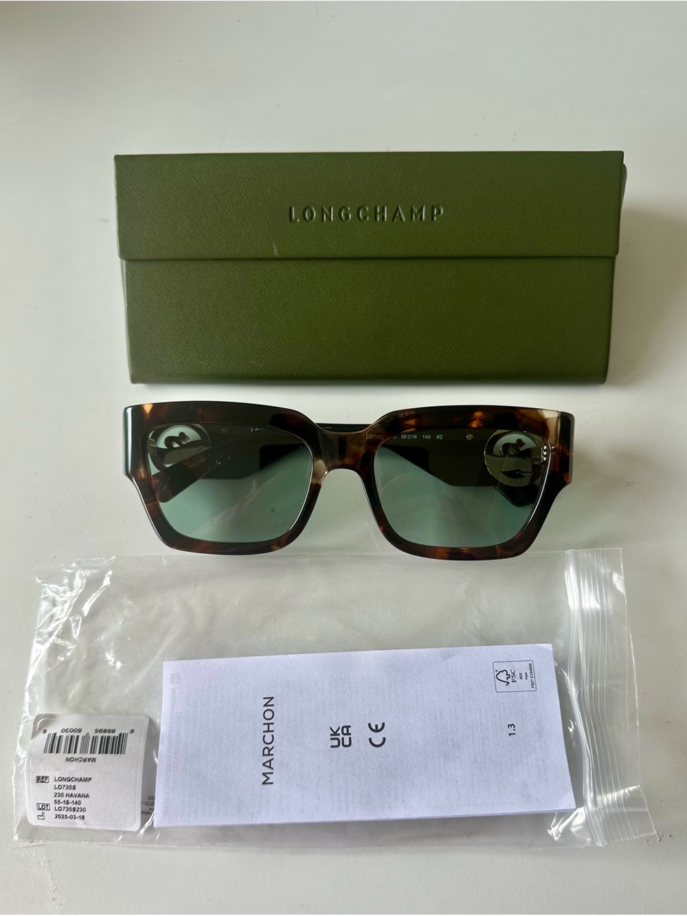 Longchamp Women's Havana Sunglasses LO735S Black 55-18-140 w/Case NEW